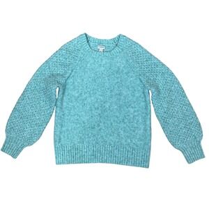 J.Crew Honeycomb Balloon Sleeve Wintergreen Knit Alpaca Blend Crewneck Sweater S